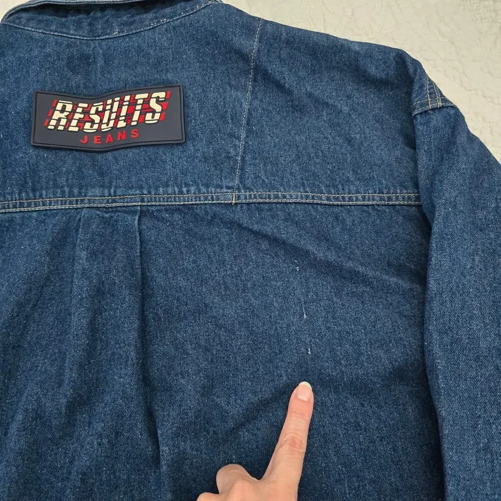Vintage Results Jeans Men's Denim Oversized Chore Jacket Silver Button Size XL